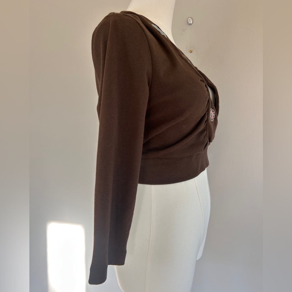 Y2K CATO Brown Babydoll Crop V-Neck Layering Top Whimsigoth Indie Fairy Boho | L - Picture 10 of 13